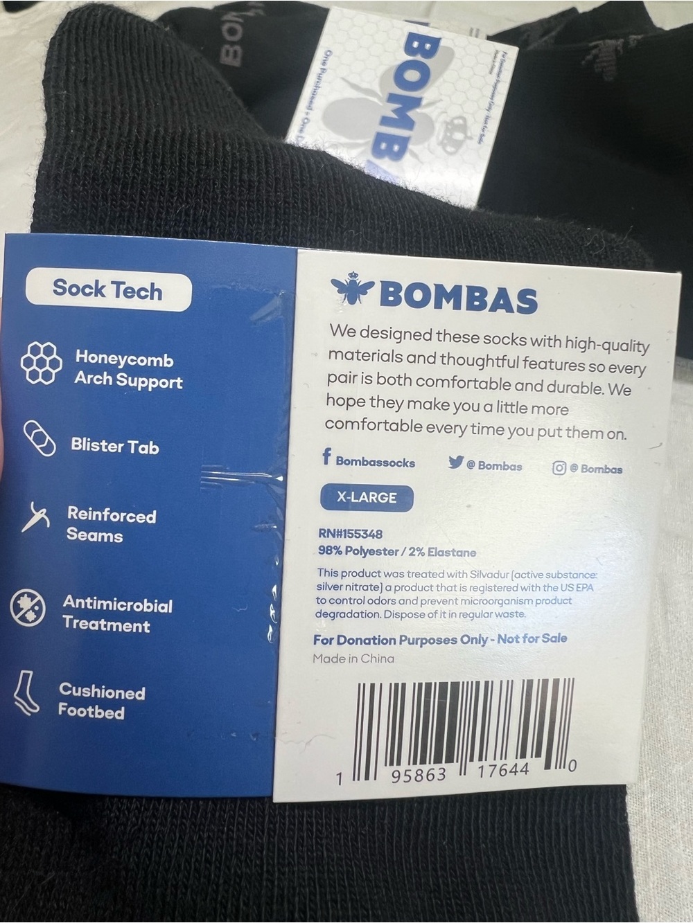 Bombas Black Socks Size XL Ankle 6 Pairs NEW - Picture 3 of 4